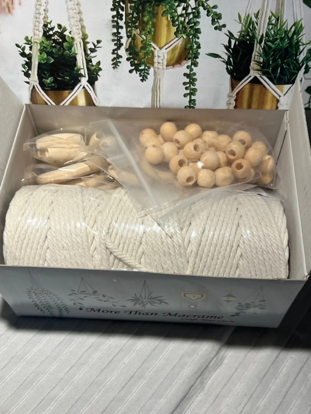 Macrame Knots & Plant Hanger Kit - Natural Cotton Rope & Wood Beads - Picture 13 of 16